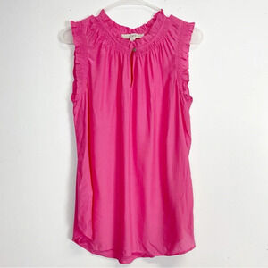 Loft Shirt Womens Size Large Pink Sleevless Ruffle Neck Cuff Gold Button Blouse